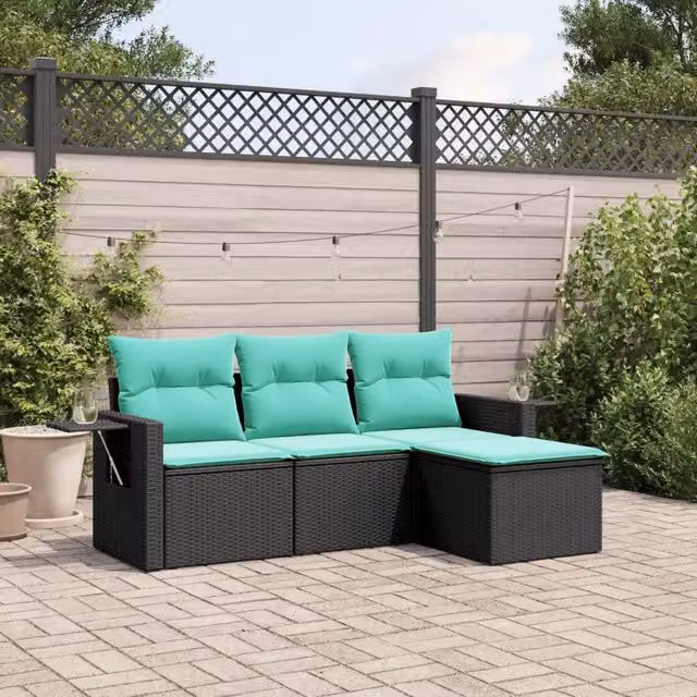 Set Divani da Giardino 4 pz con Cuscini Nero in Polyrattan 3220066