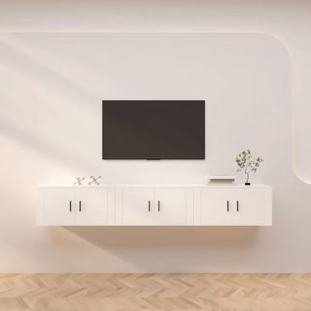 Mobili Porta TV a Parete 3 pz-Set di 3 Credenza per TV sospesa Bianco 80x34,5x40 cm