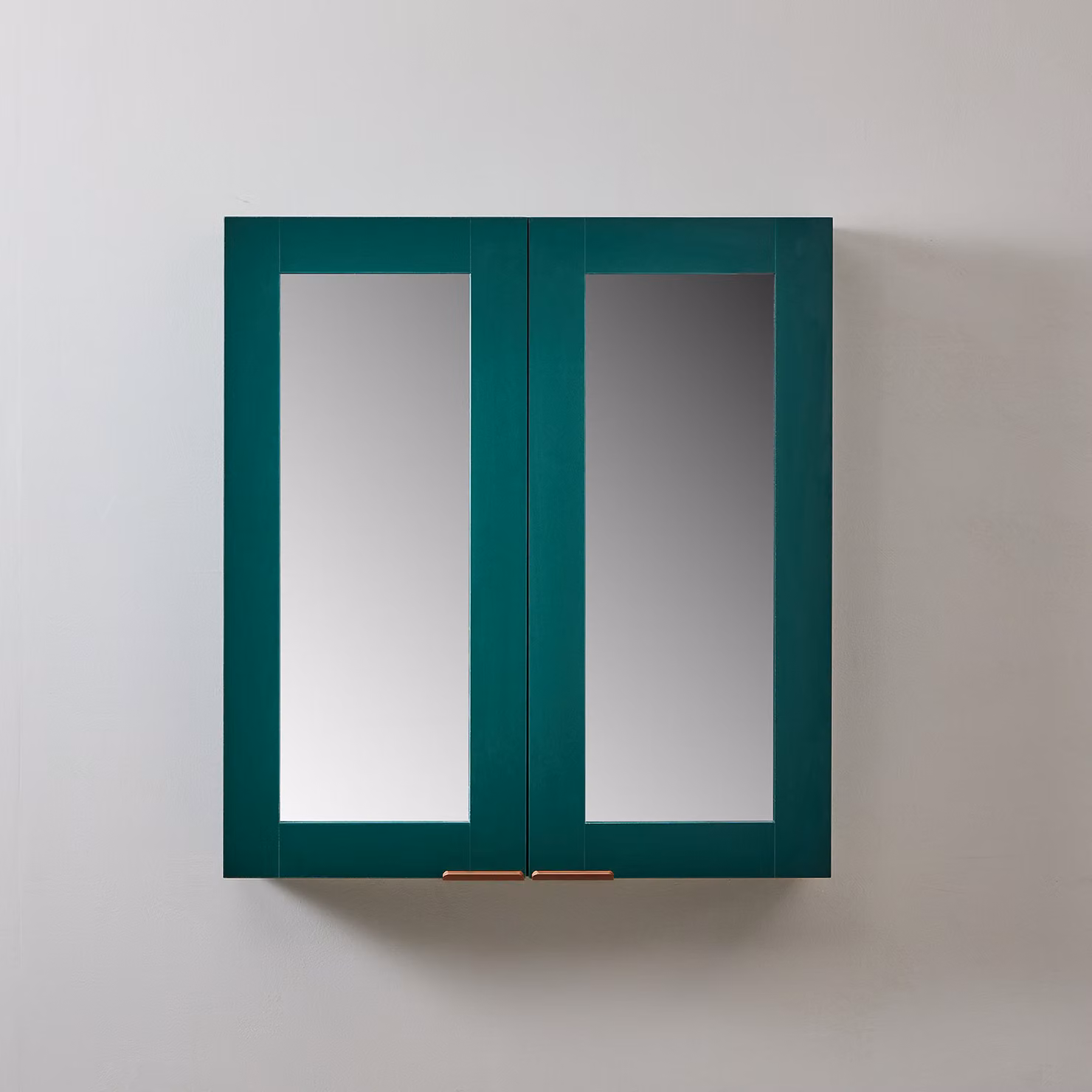 Mobiletto a Specchio da 900mm x 650mm Verde Scuro - Completo di Maniglie con Impugnature a Dito Rame Satinato - Cluo