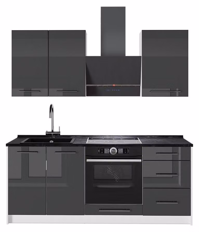 Cucina monoblocco Vicco Fame-Line Antracite lucido/Bianco 190 cm, PL Antracite, Model 64903