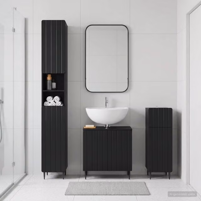 Set di armadietti da bagno in 3 pezzi ZWOLLE Nero 3417838