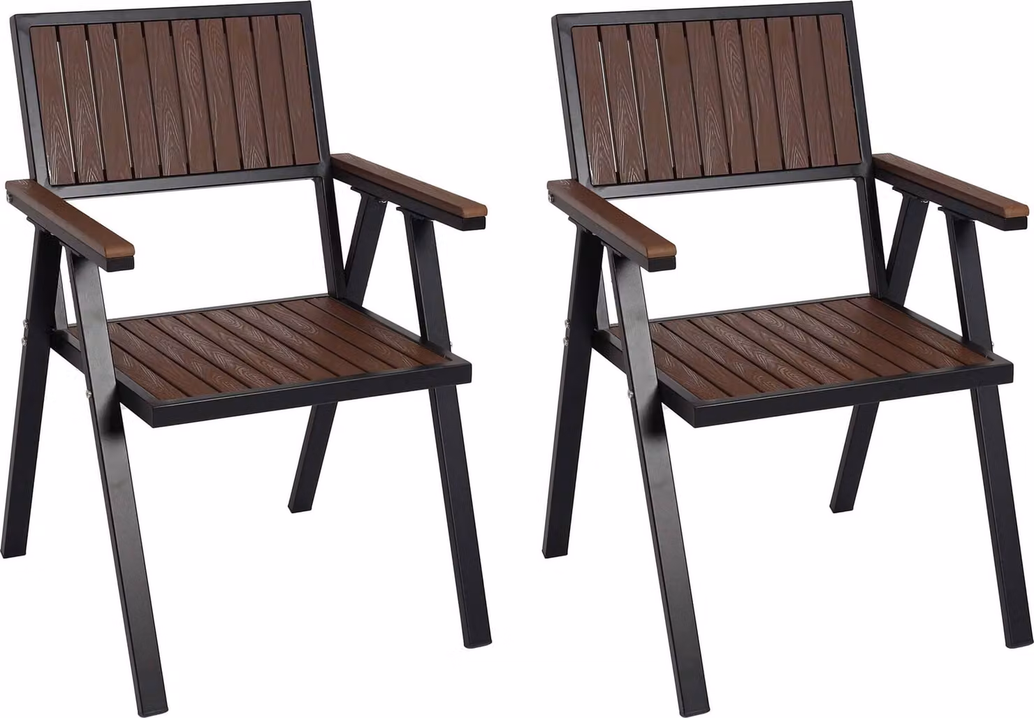 set di 2 sedie da giardino HWC-J95, sedia da balcone Sedia, rivestimento per esterni, struttura in alluminio effetto legno ~ nero, marrone scuro