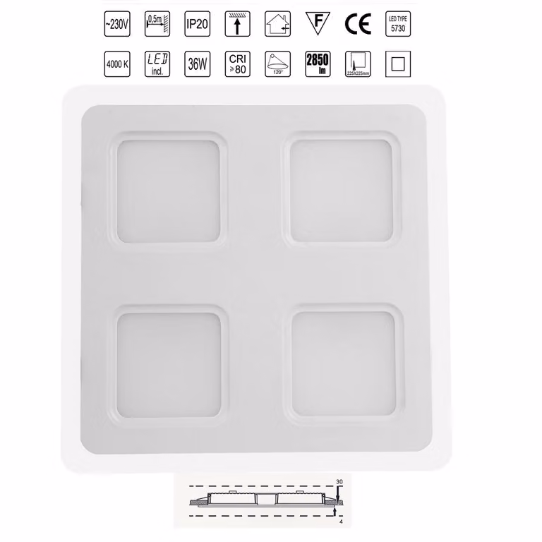 Plafoniera LED QUADRICA LED/36W, 4000K, bianco L: 240, L: 4, H: 240