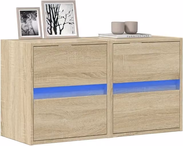 Set di 2 mobili TV da parete con luci LED integrata vidaXL in legno color rovere, L 41 cm x P 31 cm x H 45 cm