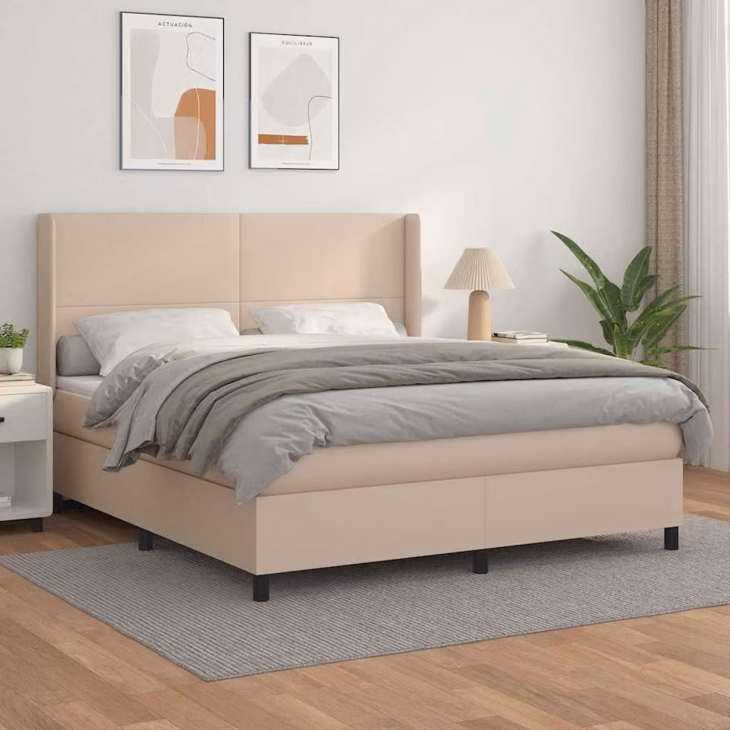 vidaXL Giroletto a Molle con Materasso in Similpelle e Tessuto, Colore Beige e Bianco, L/P: 160 x 200 cm