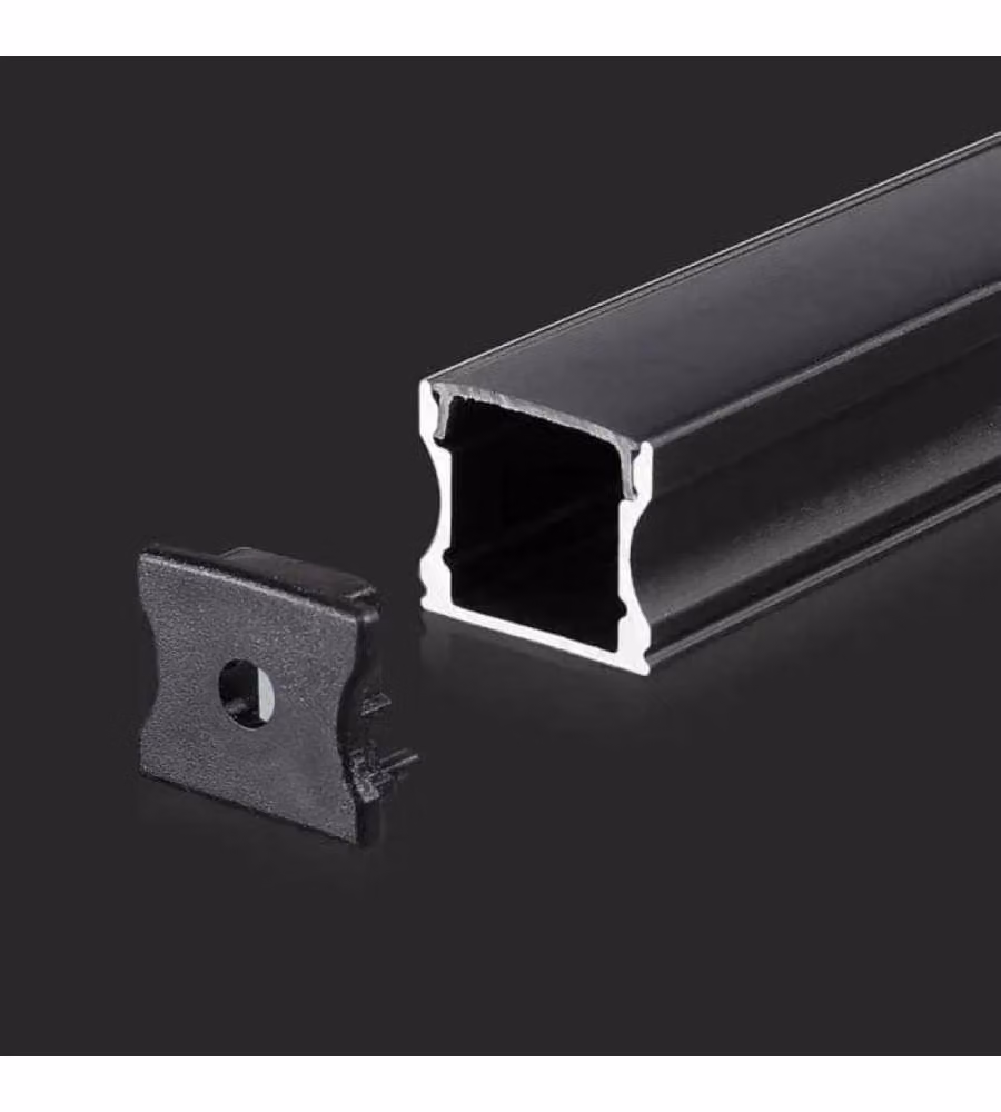 Profilo in Alluminio Colore Nero per Strip LED 2000 x 17,2 x 14,4mm