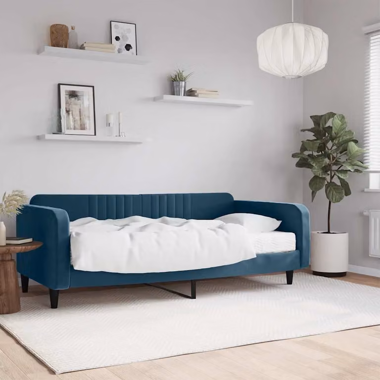 vidaXL Divano Letto Moderno in Velluto Blu con Materasso in Schiuma L/P/H: 223 x 110 x 75 cm