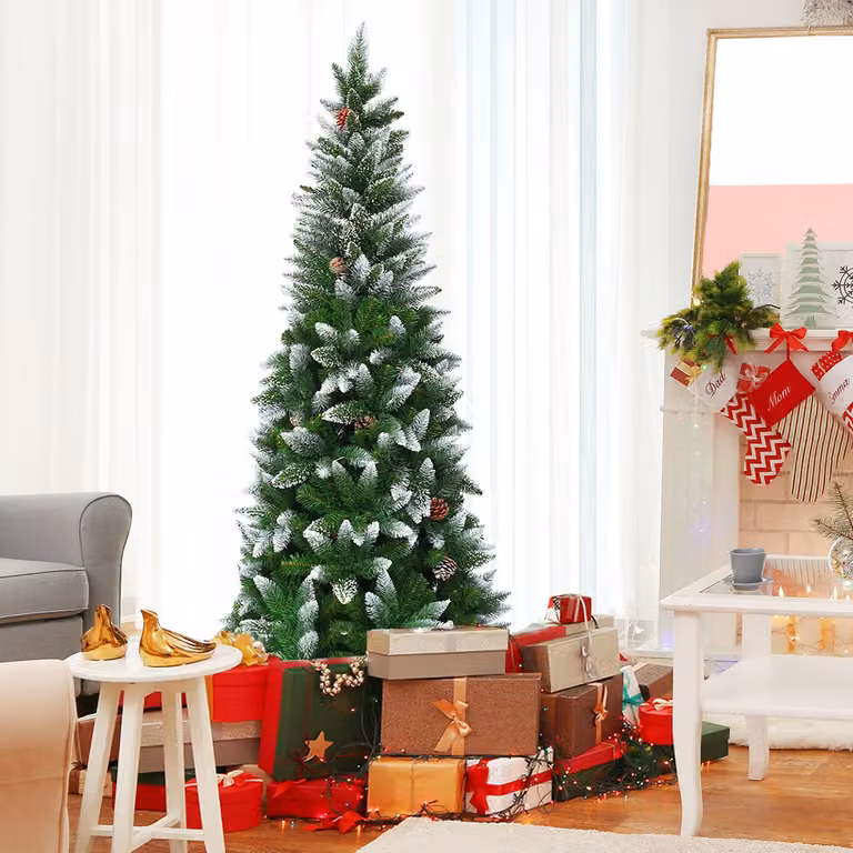 Albero di Natale Costway Innevato in PVC Verde con Soldato di Natale 3D Preilluminato Altezza: 180 cm