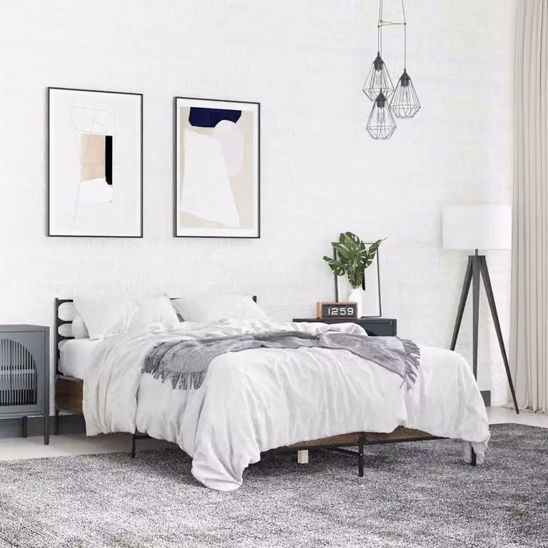 vidaXL Giroletto in Legno e Metallo Rovere Marrone L: 138 cm, P: 193 cm, H: 74 cm