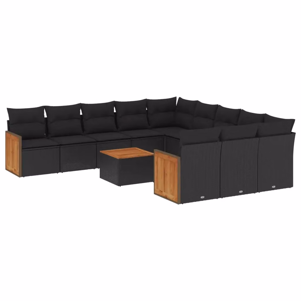 Set di Divani da Giardino 12 Pezzi vidaXL in Polyrattan Nero con Cuscini e Tavolino da Caffè – 2
