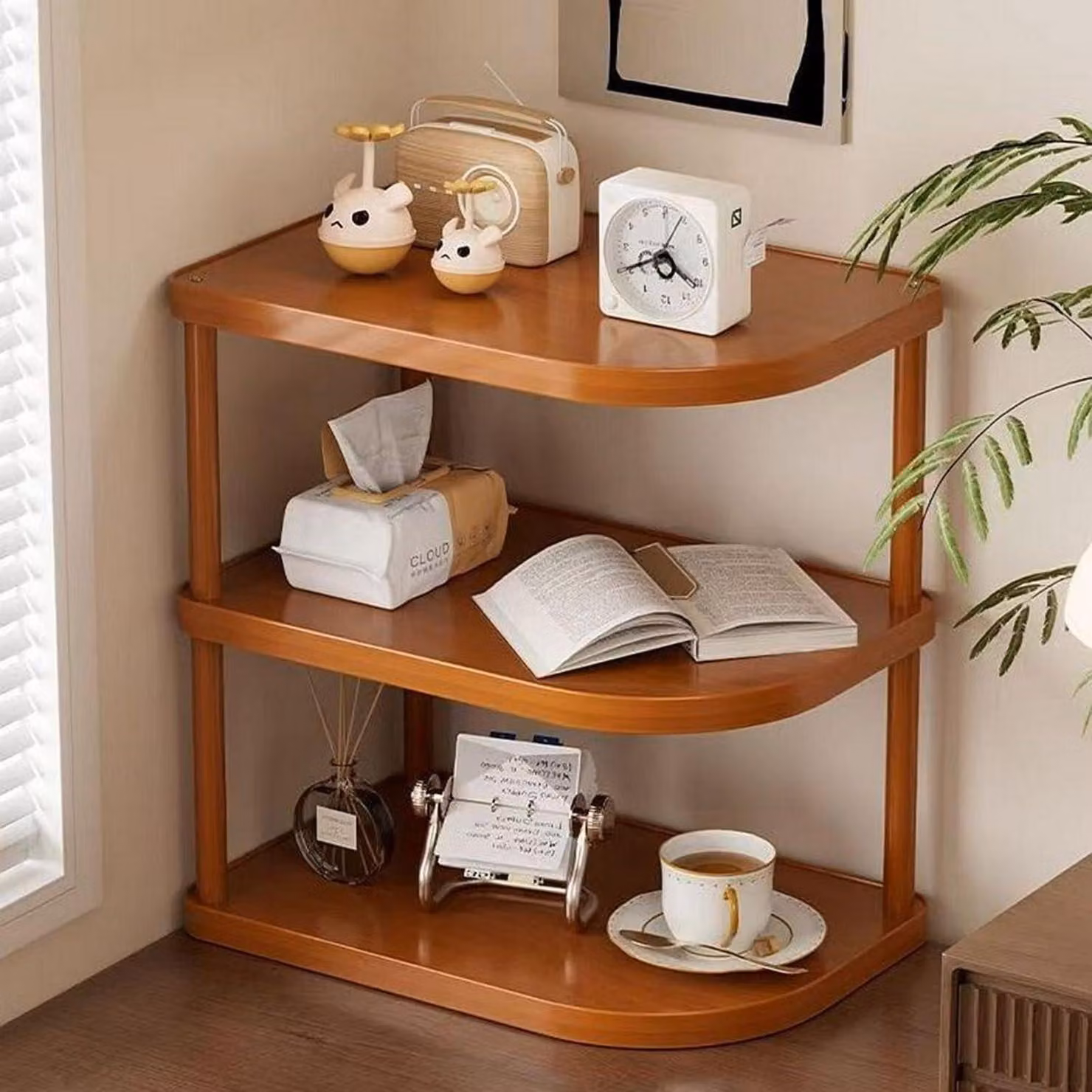 Scaffale in legno a 3 ripiani, stile rustico, organizer da scrivania