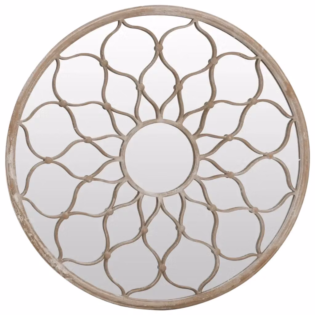 Specchio da giardino rotondo vidaXL in metallo e vetro, colore sabbia, L: 60 cm, P: 3 cm – 2
