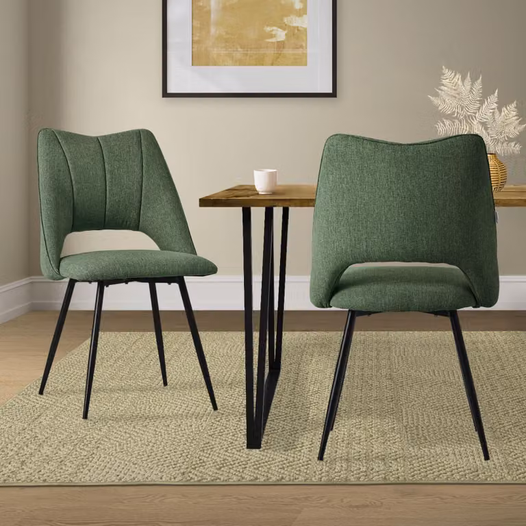 ML-Design set di 2 sedie da pranzo verdi, seduta in poliestere con gambe in metallo nero, sedie da cucina con schienale