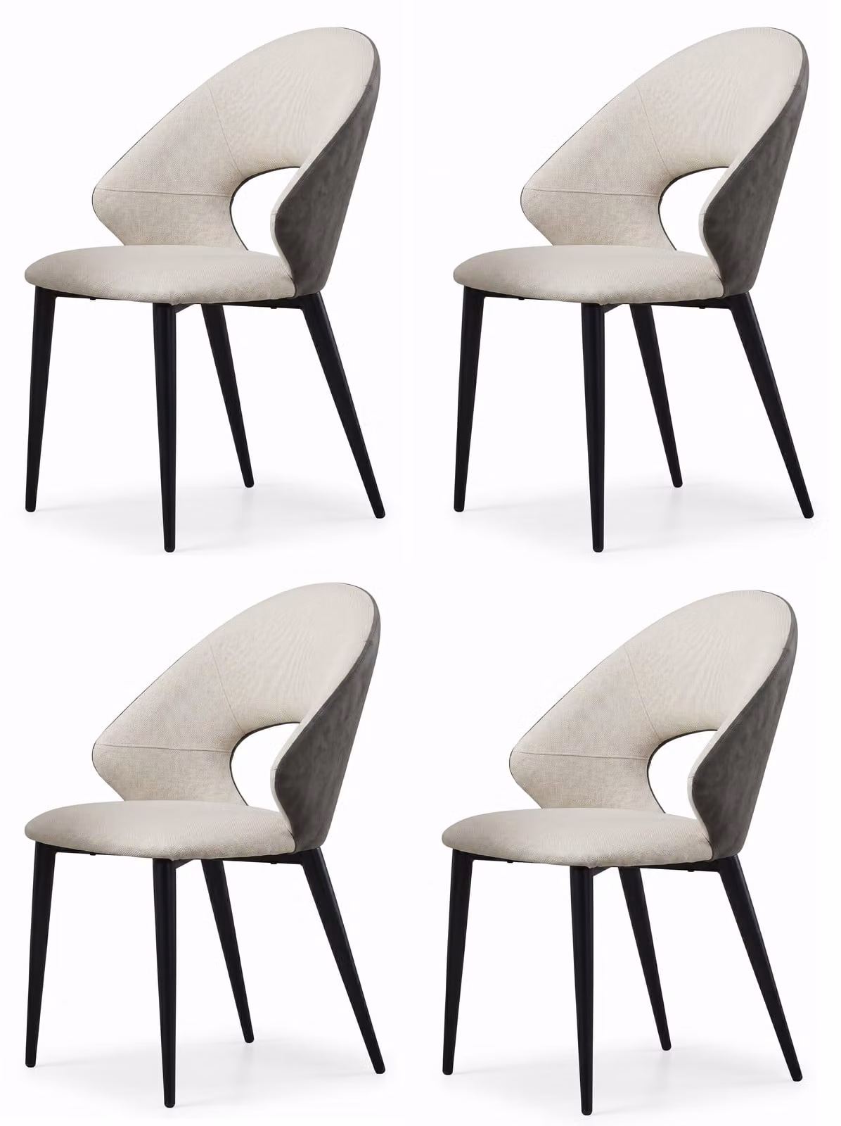Set di 4 sedie da pranzo classiche, beige e grigie, con imbottitura