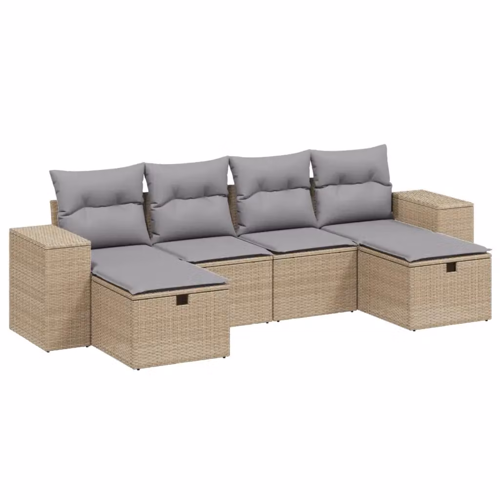 vidaXL Set Divano da Giardino a L composto da 6 pezzi con Cuscini Beige e Grigio in Polyrattan e Acciaio – 2