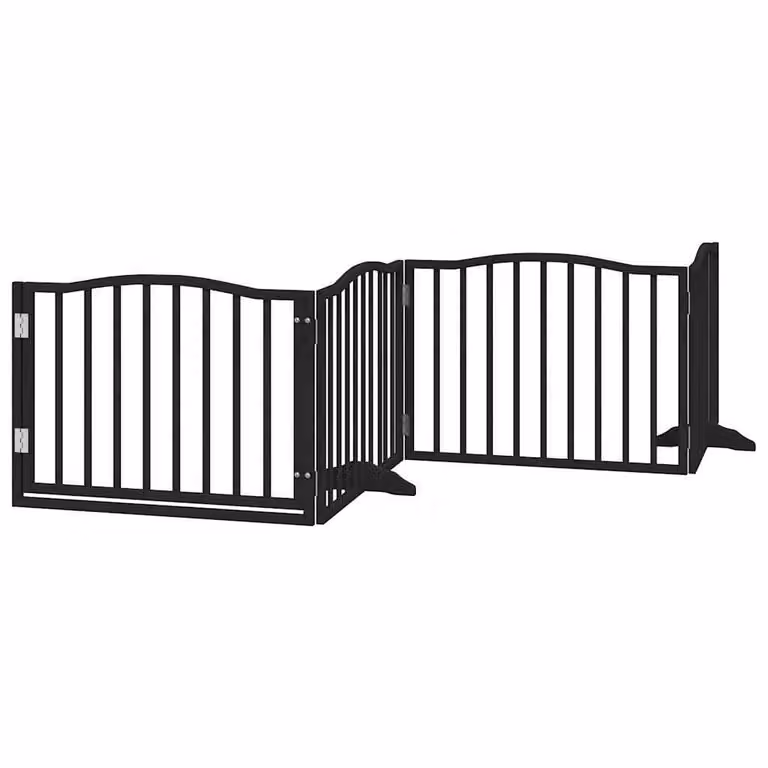 Cancelletto per cani con porta pieghevole 4 pannelli nero 320 cm in legno di pioppo