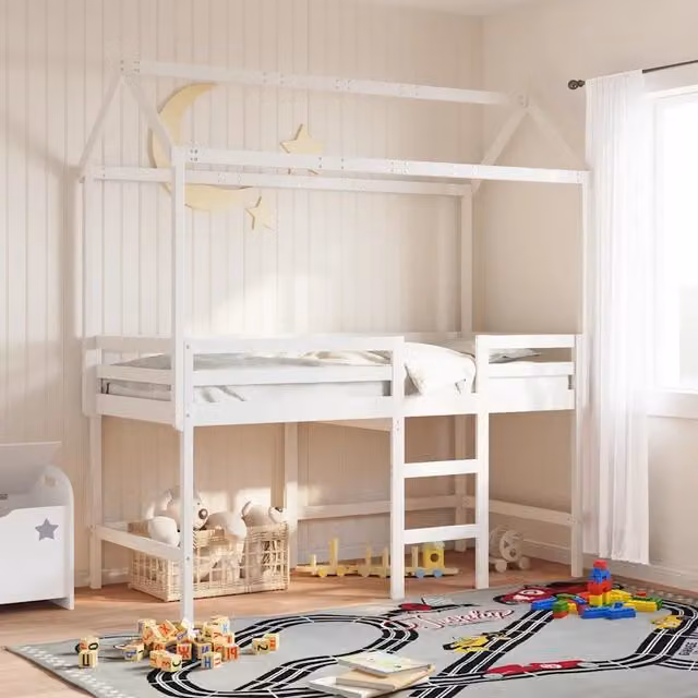 Letto a casetta per bambini vidaXL in legno massello di pino bianco L/P/H: 207 x 95,5 x 159 cm