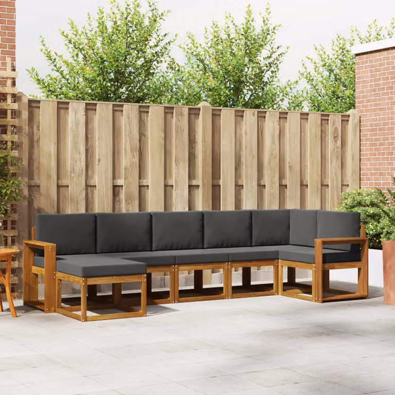 Set di divani da esterno vidaXL 7 pz in legno di acacia con cuscini, colore marrone e antracite