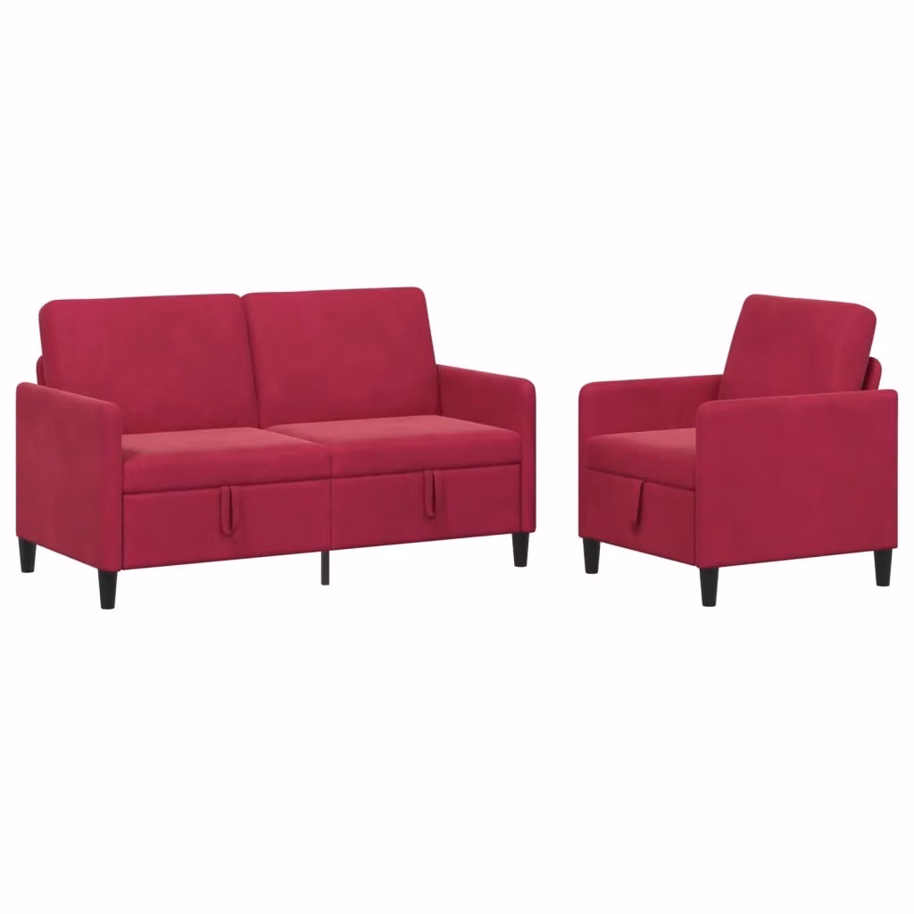 Set di 2 divani moderni vidaXL con contenitore e seduta apribile, colore rosso, rivestimento in tessuto con coperture rimovibili – 2