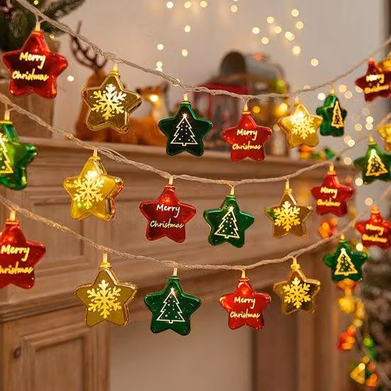 Luci per l'albero di Natale "Stella d'oro", alimentate a batterie, ghirlanda luminosa lunga 3 metri, 20 luci LED.