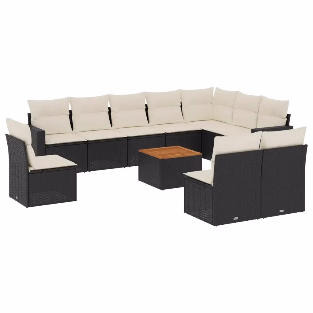 vidaXL Set Divani da Giardino 11 pz a Forma a U con Cuscini e Tavolino da Esterno in Polyrattan e Acciaio Nero – 2
