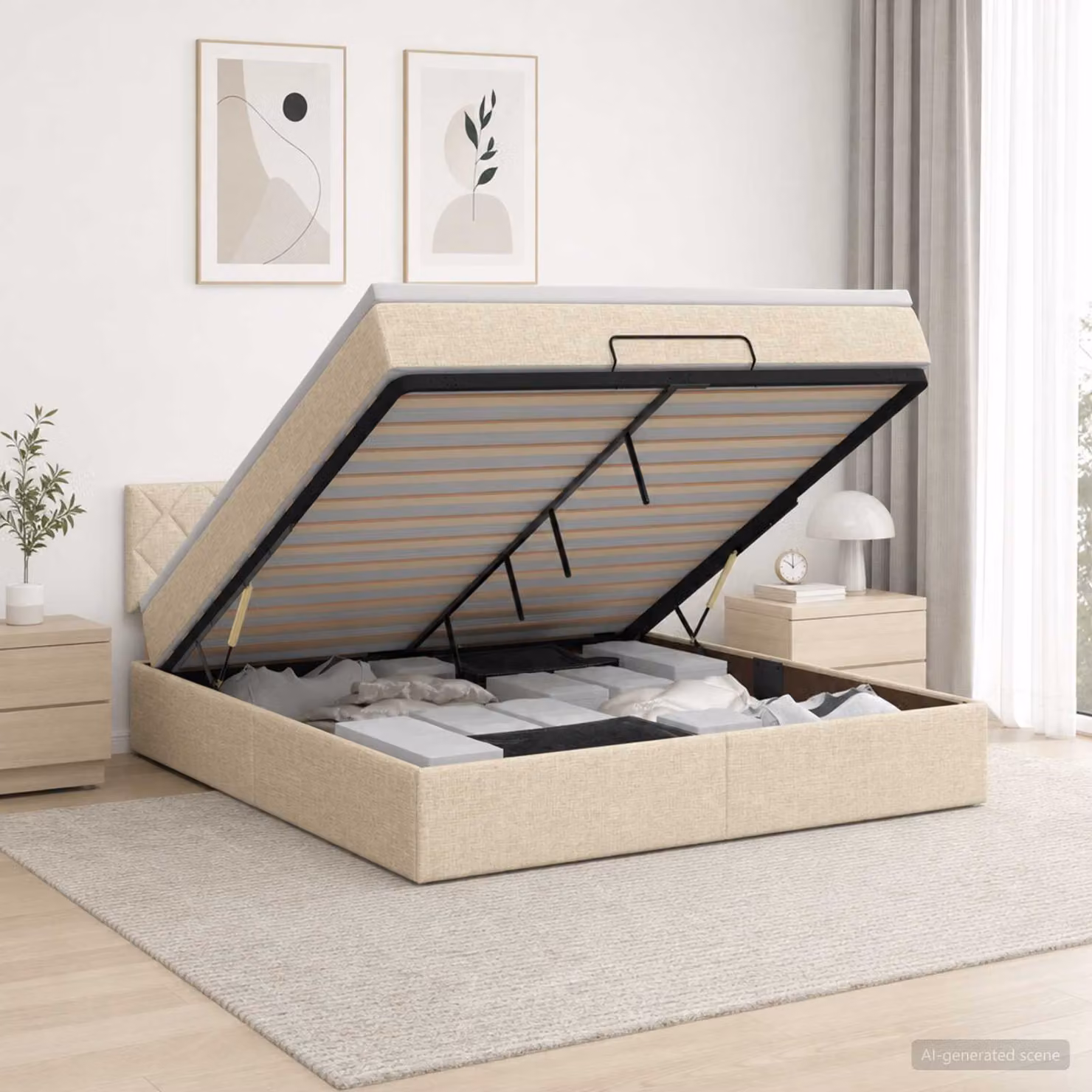 vidaXL Letto ottomano con materasso Crema 160 x 200 cm Tessuto