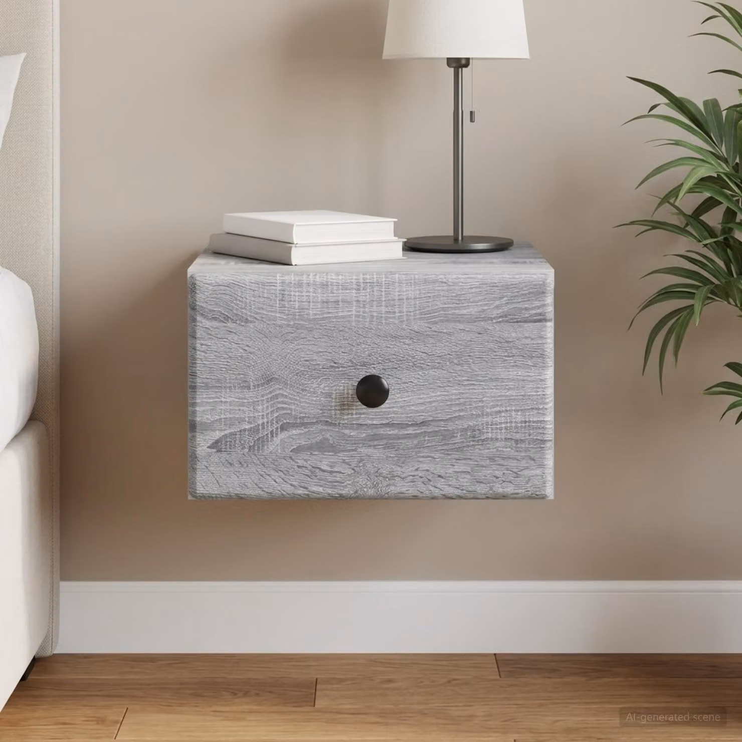 vidaXL Mobiletto da notte sospeso Grigio e Nero L: 34,5 cm, P: 33 cm, H: 20 cm
