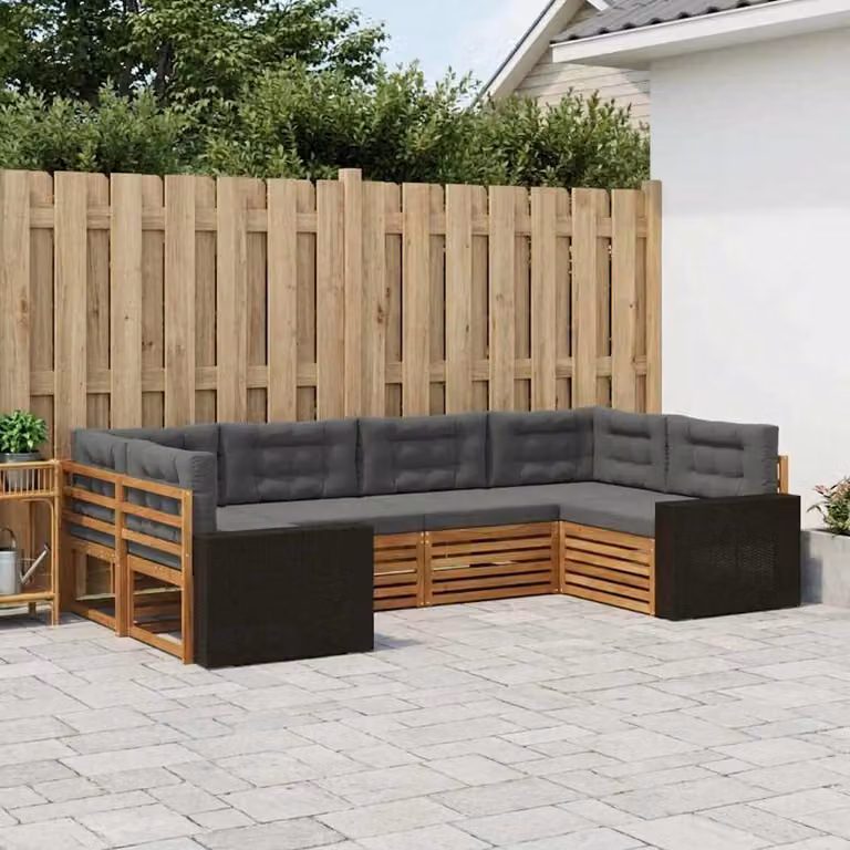 Set di divani da esterno vidaXL a forma di L composto da 6 pezzi in legno di acacia con cuscini beige e antracite