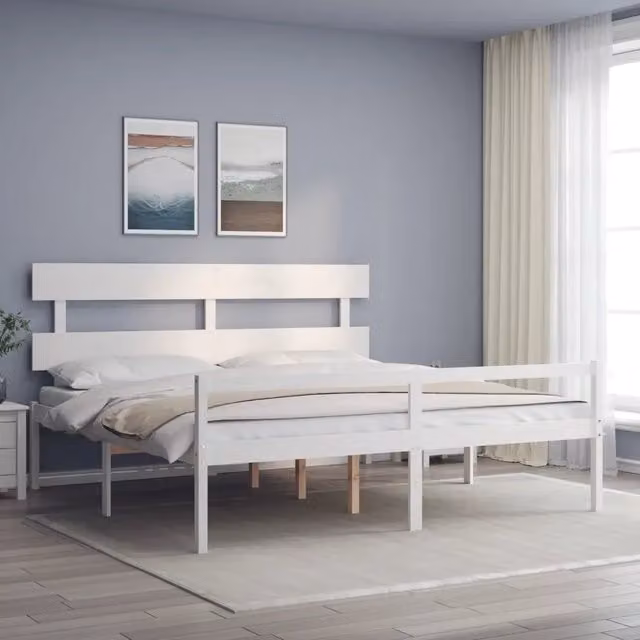 Letto per anziani vidaXL in legno massello di pino bianco con testiera stile rustico L/P/H: 180 x 200 x 102 cm – 1