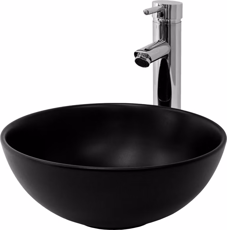 LuxeBath Lavabo da appoggio rotondo, Ø 32x13,5 cm, nero opaco, in Vetroceramica