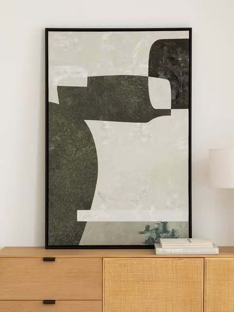 Quadro astratto Weels dipinto Kenay Home, L: 120 cm, H: 80 cm, multicolore beige, verde e nero su tela – 1