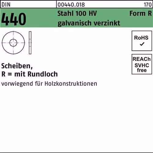 DIN 440-R/ISO 7094 Rondella in acciaio forma R 6,6 mm zincata 100 pz