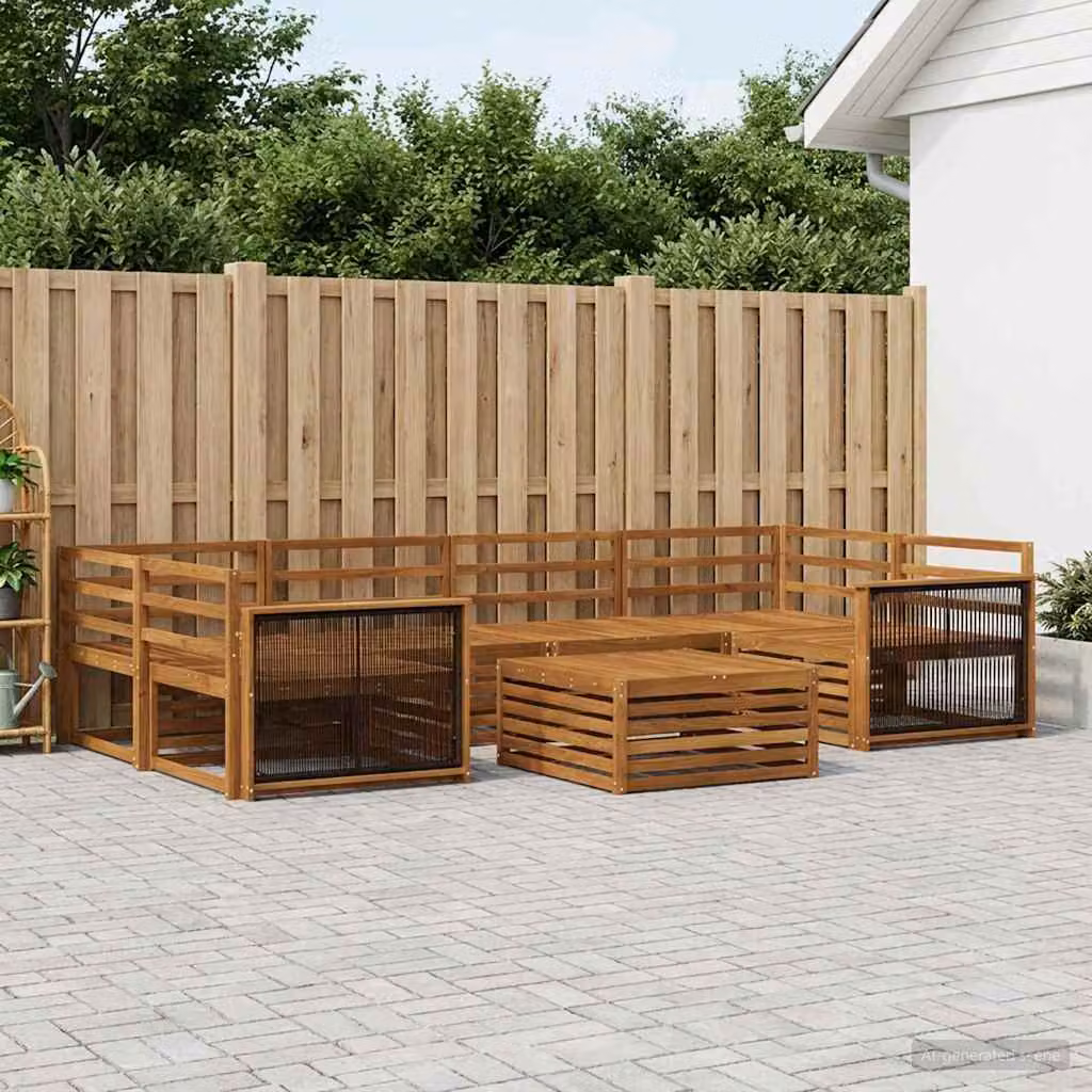 Set di divani da esterno vidaXL 7 pz in legno di acacia massello marrone con tavolino da caffè e cuscini per giardino e terrazza