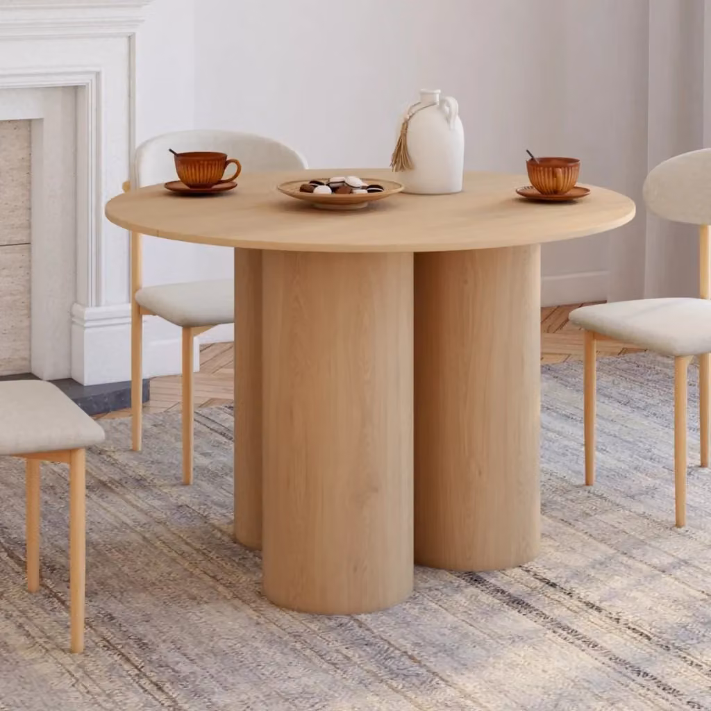 IDMarket Tavolo da pranzo rotondo ELOISE per 6 persone in faggio, colore beige e marrone, Diametro: 110 cm, Altezza: 75 cm – 2