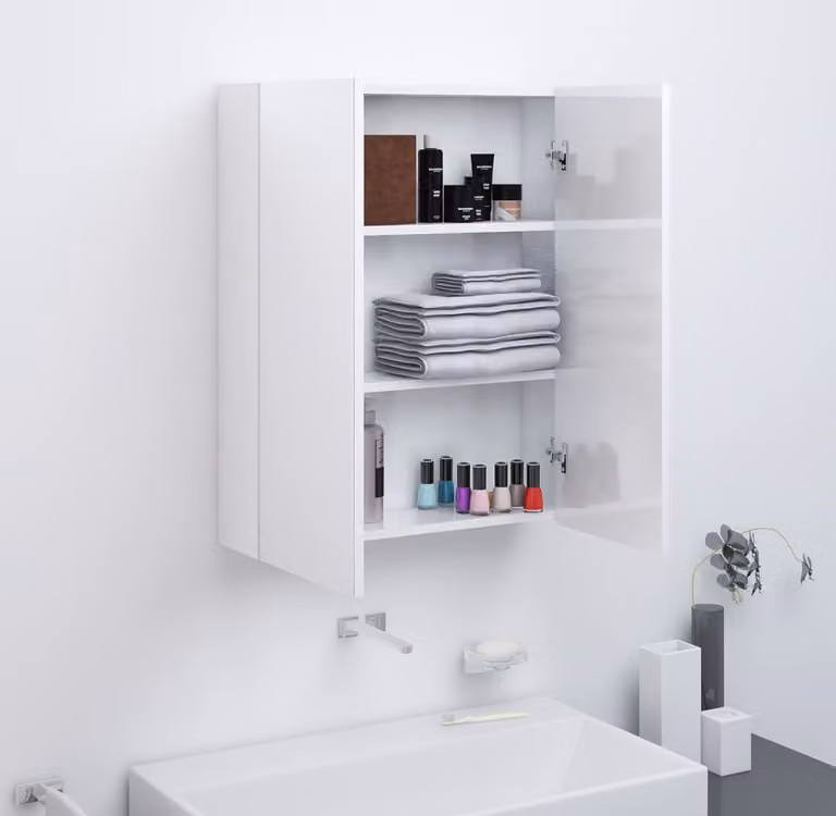 The Living Store Specchio da bagno 60x15x75 cm MDF Bianco lucido