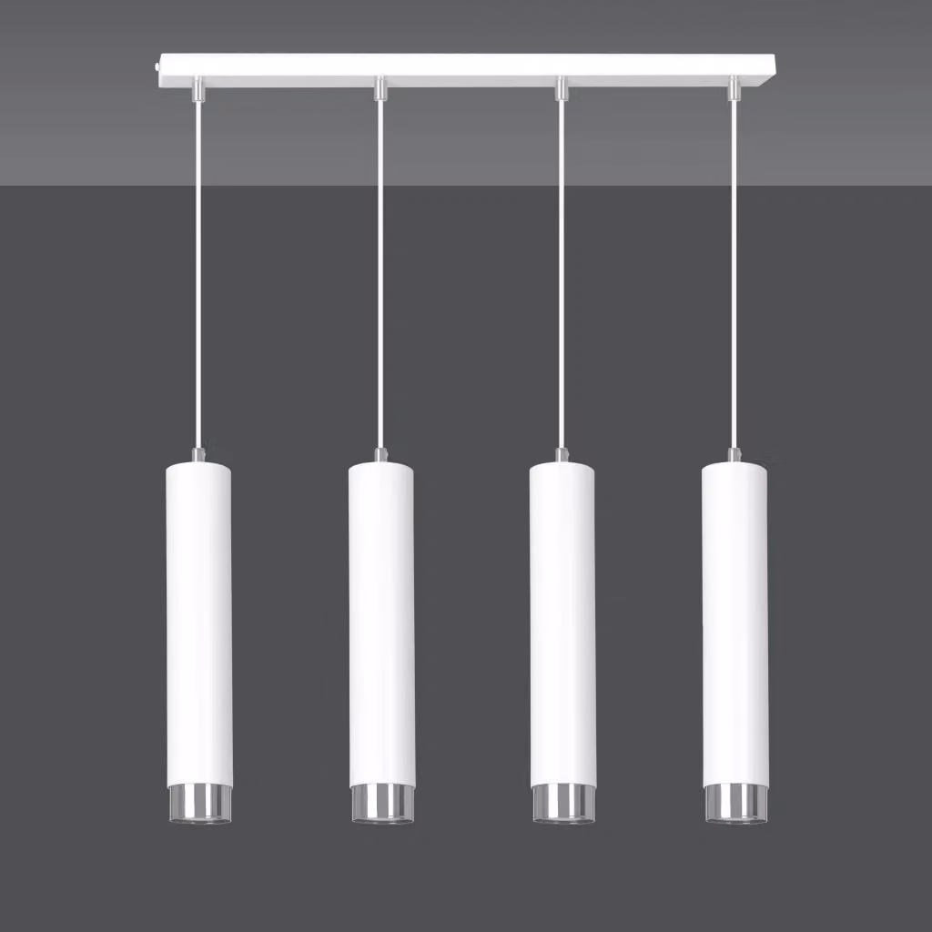 Lampadario a sospensione Emibig Kibo in metallo bianco e cromo, moderno e regolabile con 4 lampadine GU10 – 2