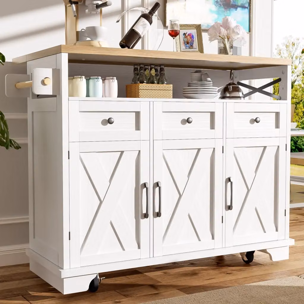 Isola cucina WISHDOR con piano pieghevole in MDF e metallo, bianco, L/P/H: 118 x 43 x 98 cm – 2