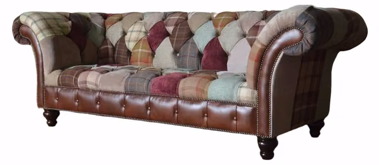 Sofa 3 Sitzer Couch Design Braun Chesterfield Polster Sitz Textil Bunte