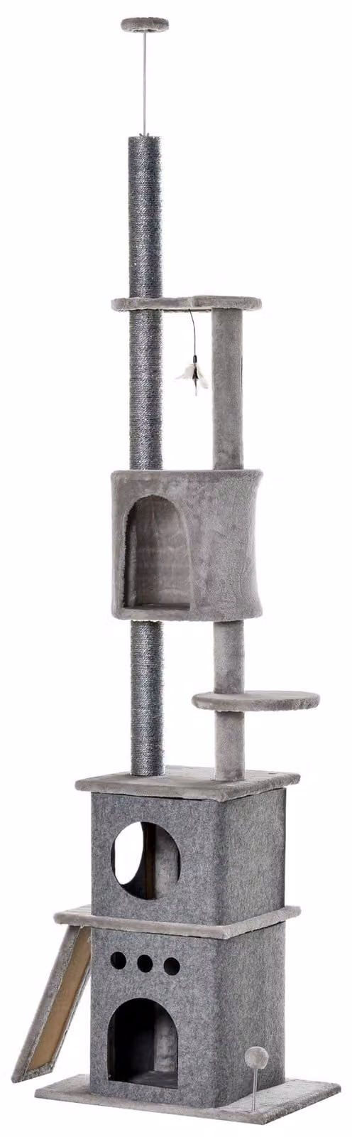 PawHut Tiragraffi a tutta altezza con albero da gioco, regolabile in altezza da 225 a 255 cm