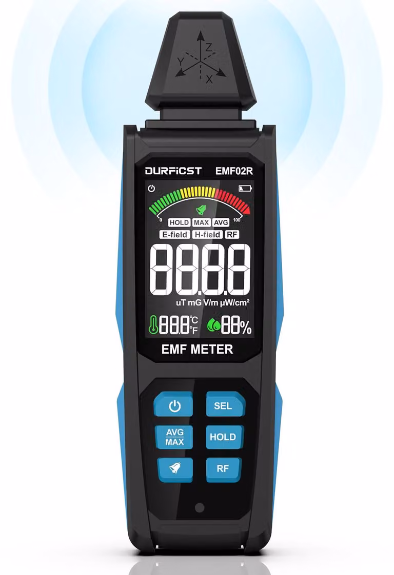 Misuratore EMF 5-in-1, rilevatore di campi elettromagnetici, radiofrequenze e campi magnetici, ricaricabile, 2000 mAh
