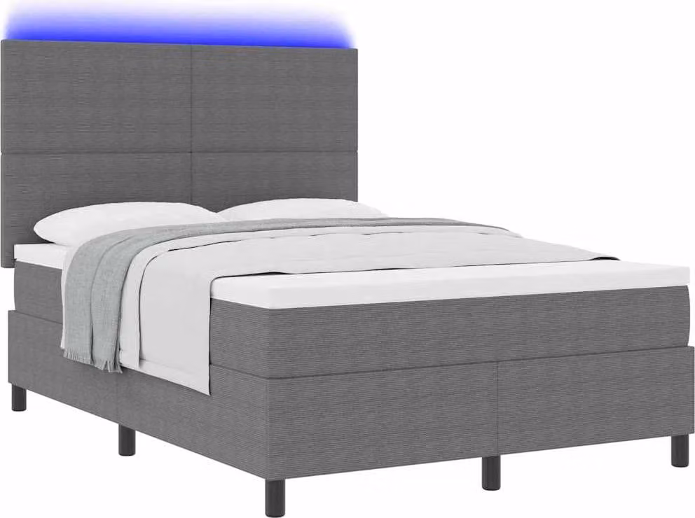 Letto a Sorgente LED Grigio chiaro e bianco 160 x 200 cm