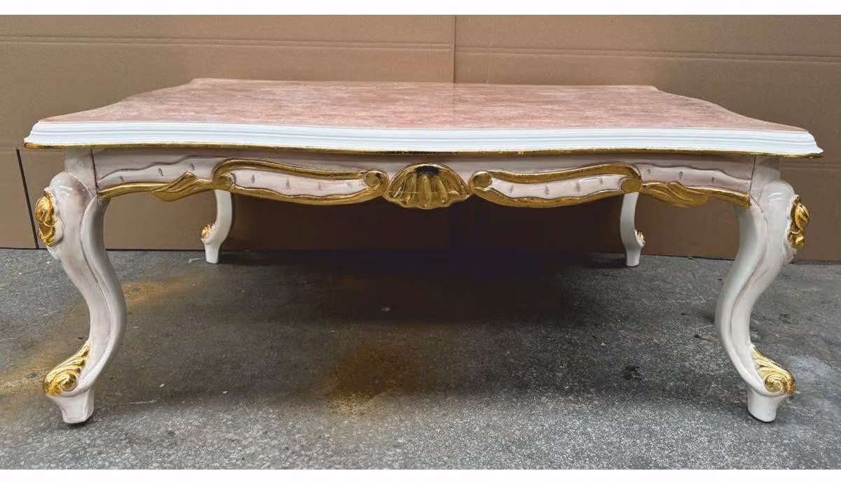 Casa Padrino tavolino barocco bianco / marrone / oro 120 cm - Mobili da salotto barocchi