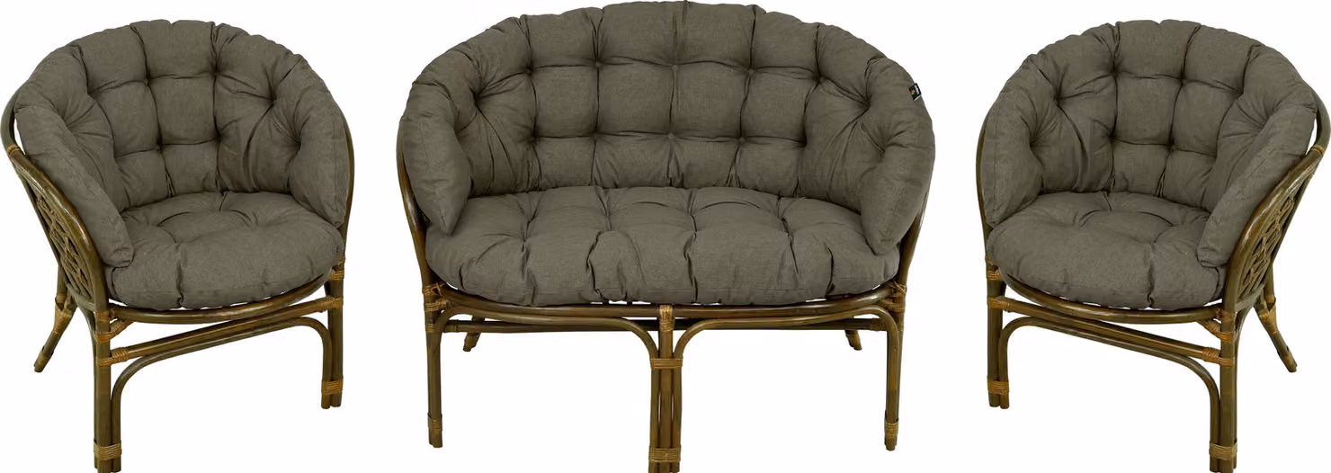 AMPO Cuscino imbottito per gruppo in rattan Set di mobili in rattan Bahama sedia + panca in rattan