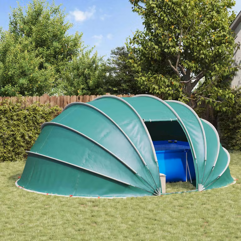 vidaXL Tenda da piscina a cupola verde in acciaio e poliestere L: 538 cm, P: 440 cm, H: 204 cm