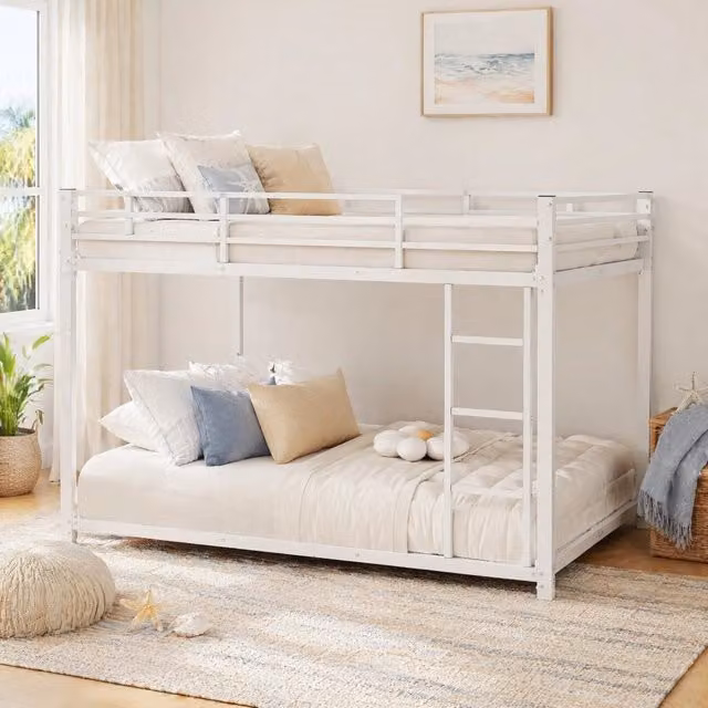 Letto a castello Mivray a due livelli in metallo bianco con rete a doghe, L/P/H: 200 x 140 x 203 cm