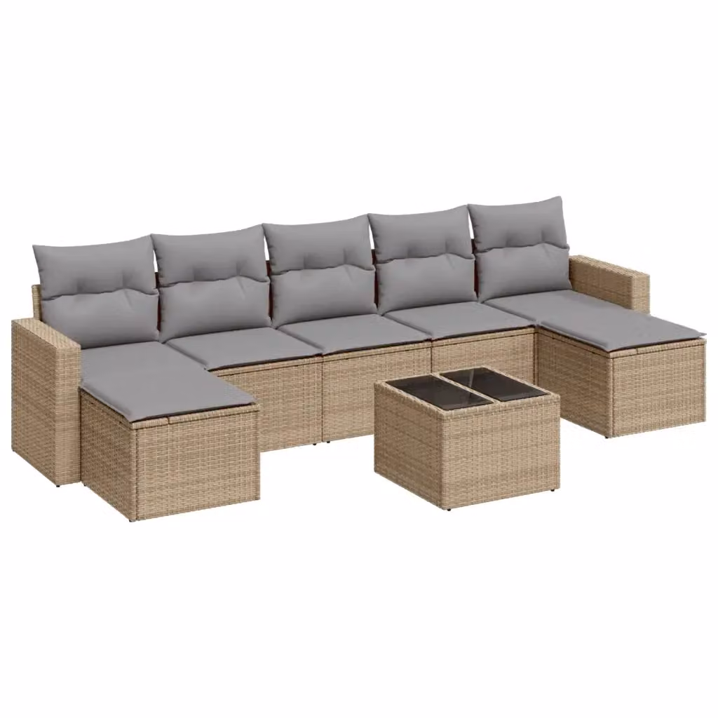 vidaXL Set Divano da Giardino 8 pz a Forma a U in Polyrattan con Cuscini Beige e Grigio – 2