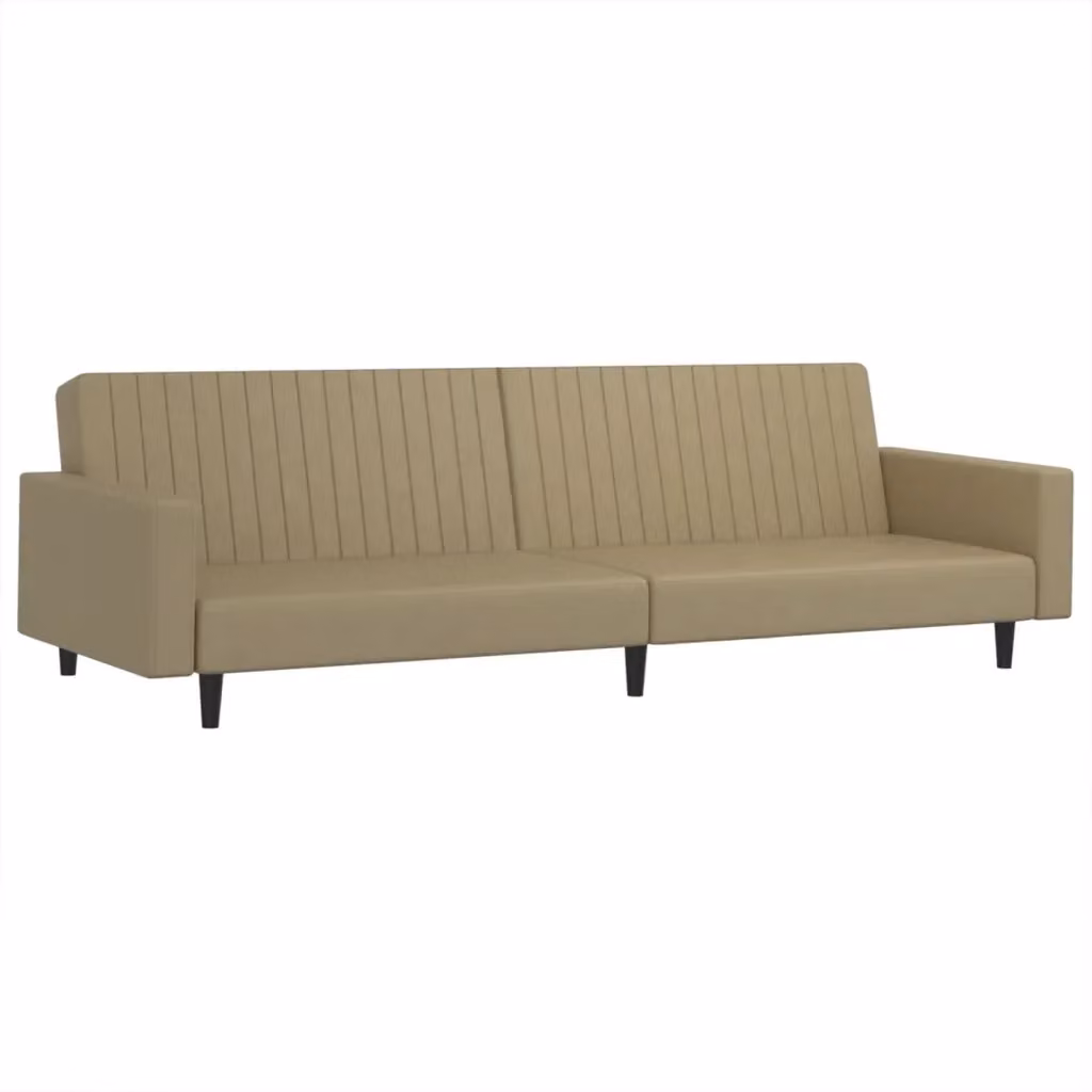 Divano Letto Click-Clack a 2 Posti vidaXL in Similpelle Beige con Struttura in Legno Massello e Poggiatesta Regolabile – 2