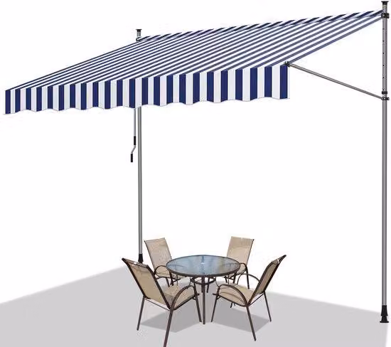 Ombrellone - Protezione dai raggi UV e dall'acqua per balcone, terrazza e giardino - Ombrellone regolabile, diametro 200 cm, colore blu e bianco