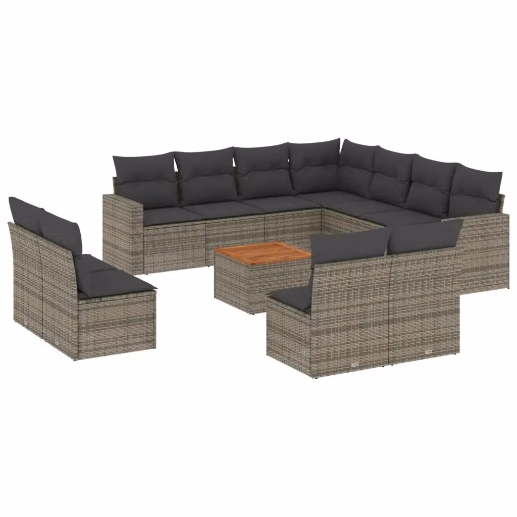 Set di Divani da Giardino vidaXL in Polyrattan Grigio con Cuscini e Tavolino da Esterno 12 Pezzi – 2