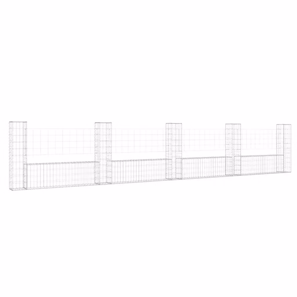 Cesto Gabbione a U vidaXL in Acciaio Grigio con 5 Pali in Ferro L: 500 cm, P: 20 cm, H: 100 cm – 2
